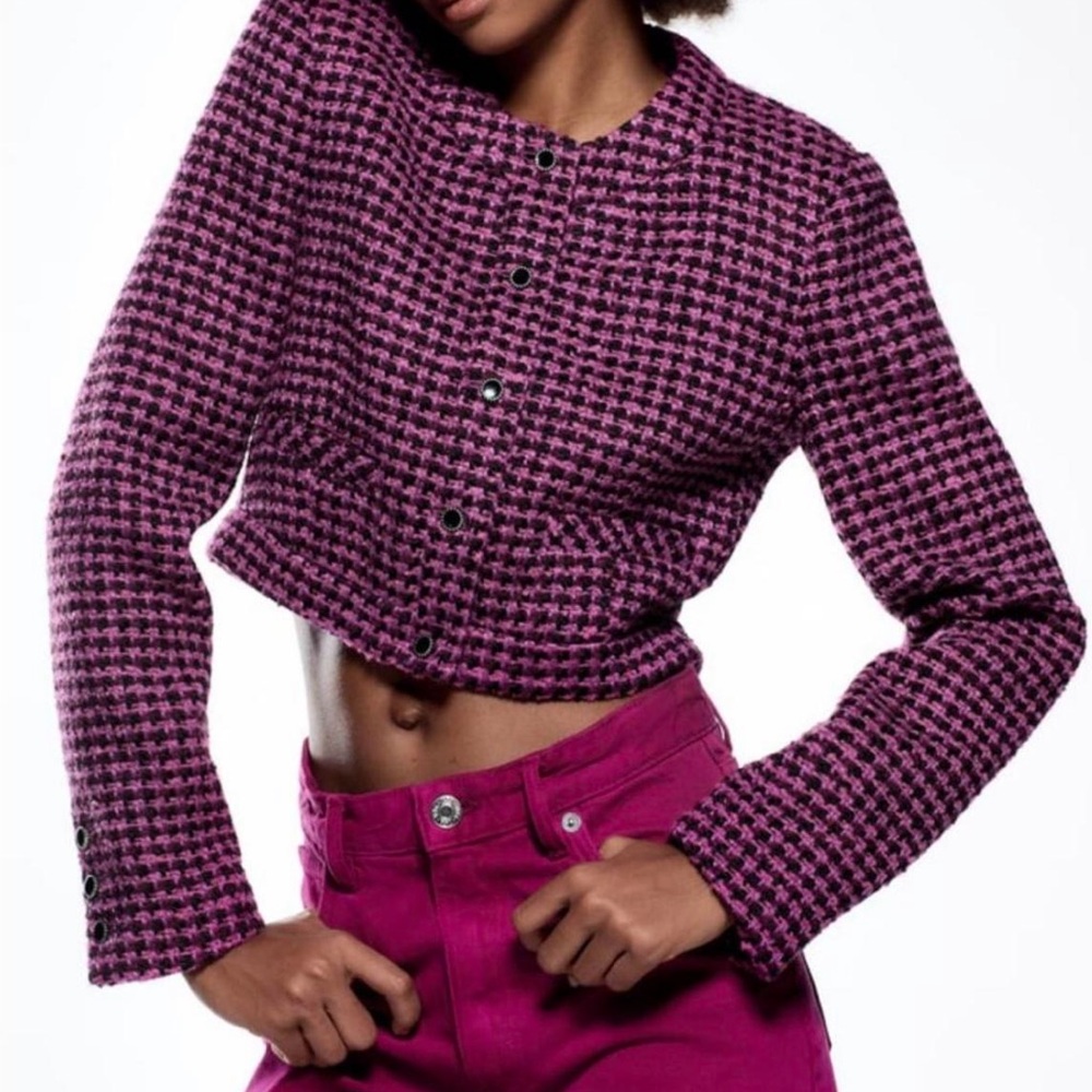 Zara Cropped Tweed Blazer Jacket